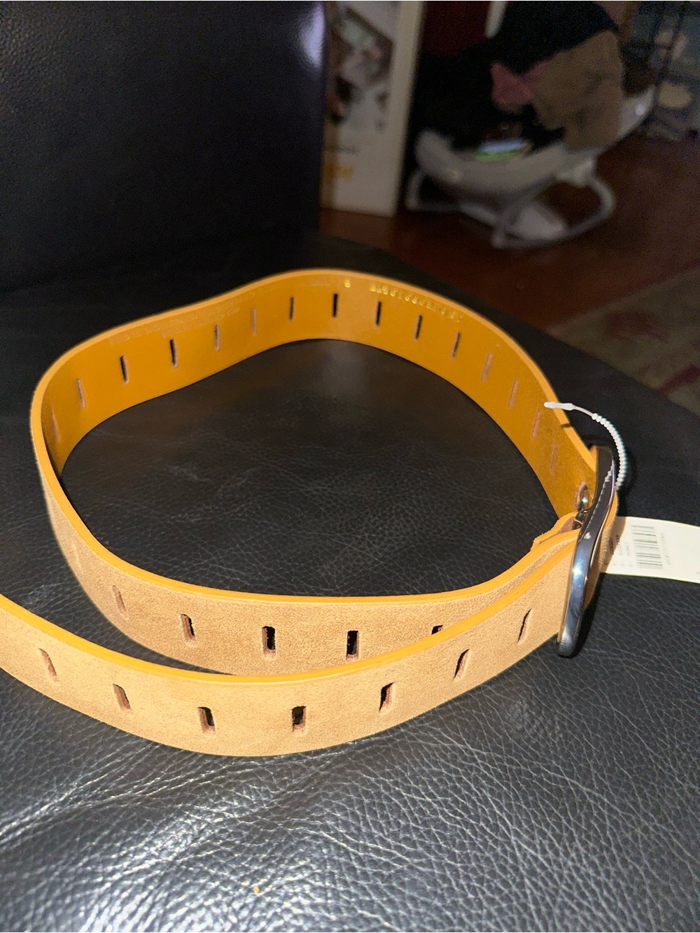Anthropologie 100% Genuine Leather Premium Suede Adjustable Notch Belt Khaki Tan - Picture 4 of 8